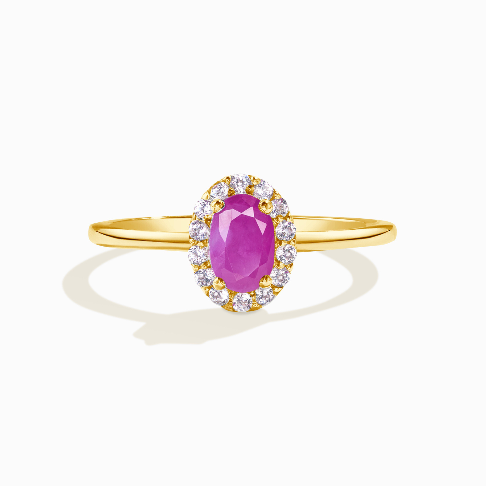 Ruby ring in 18k gold vermeil on white background