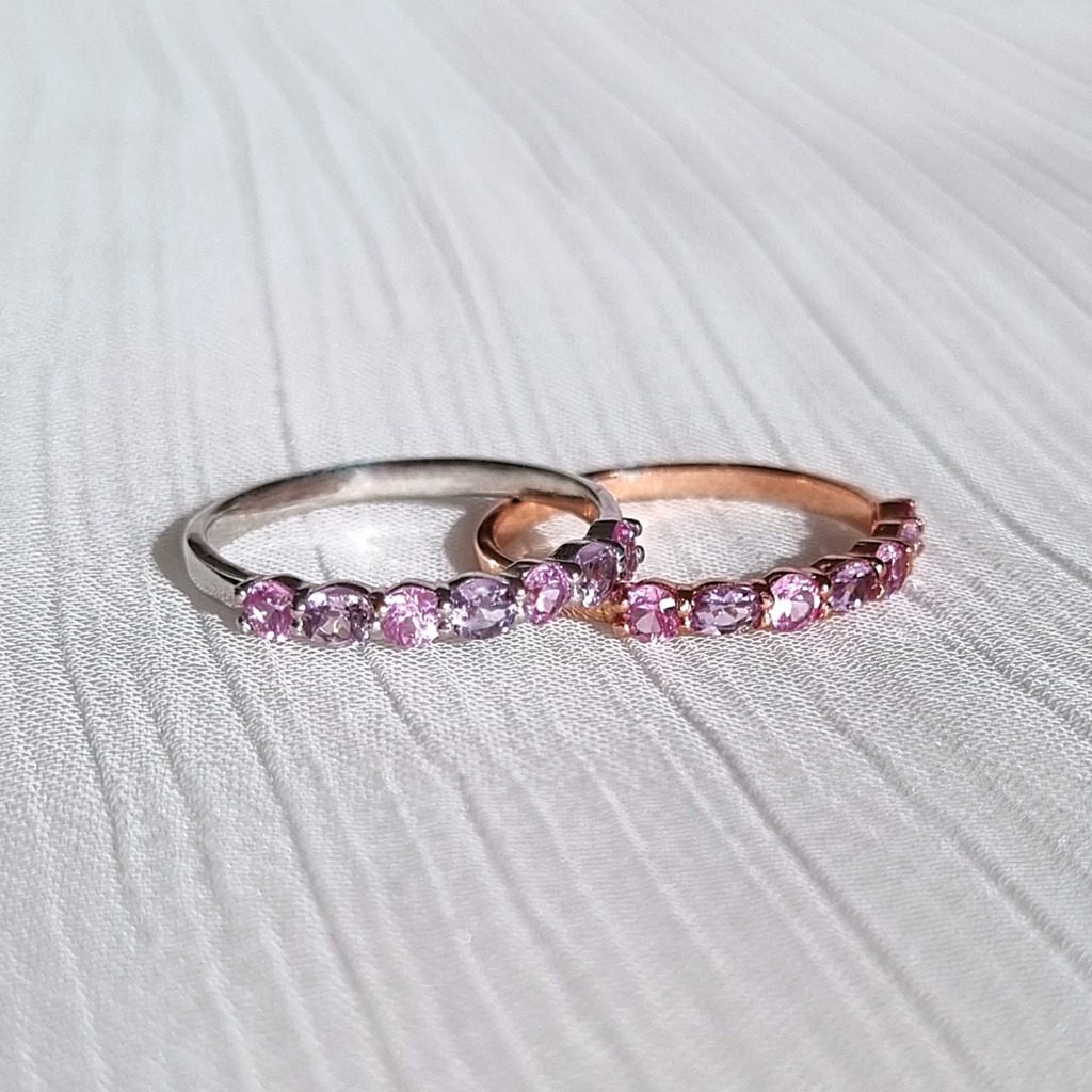 Pink sapphire and pink amethyst rings in sterling silver and 18k rose gold vermeil group image