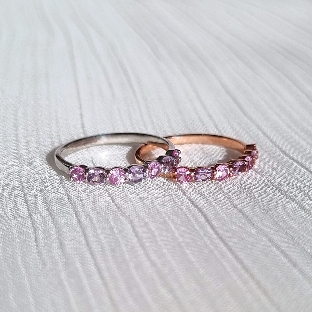 Pink sapphire and pink amethyst rings in sterling silver and 18k rose gold vermeil group image