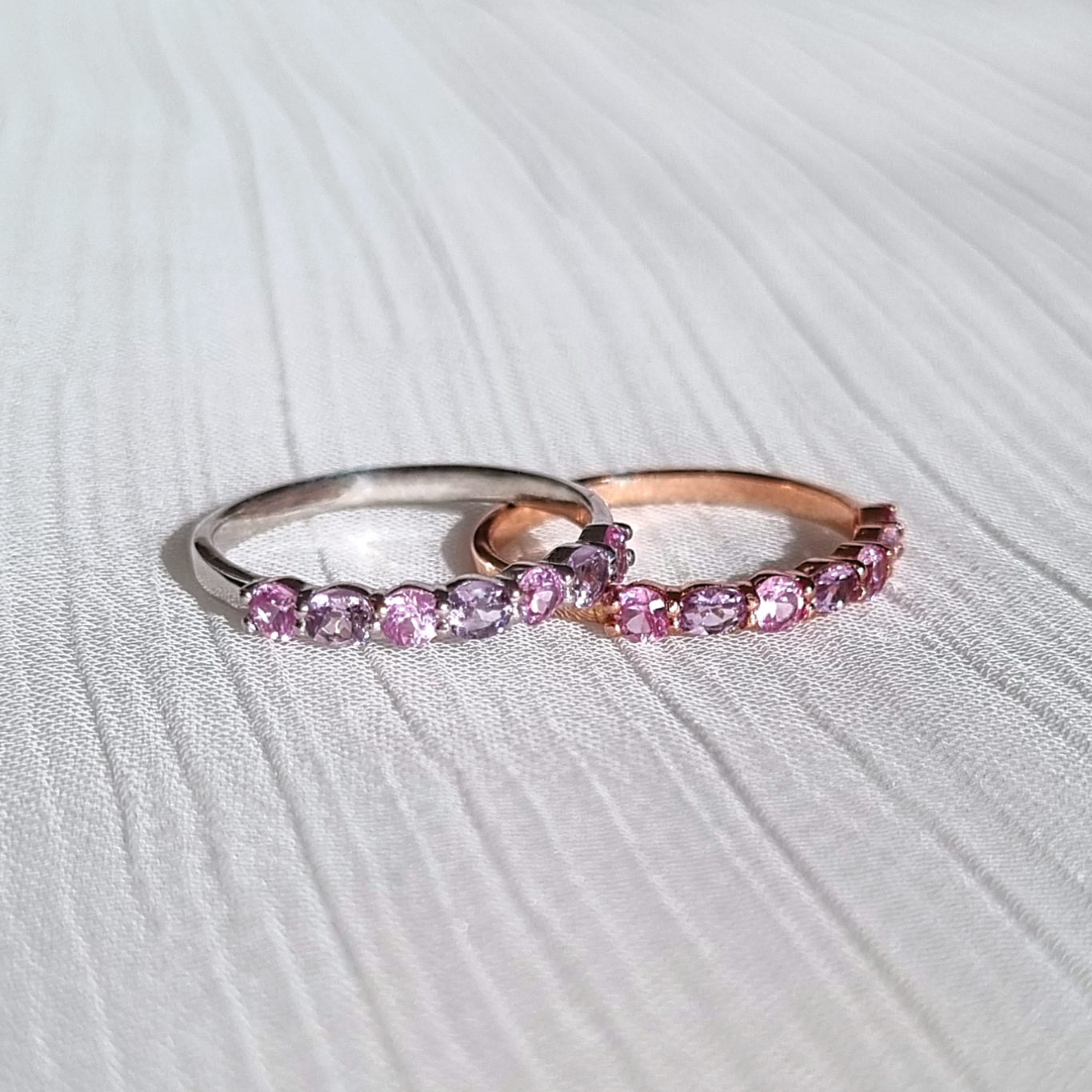 Pink sapphire and pink amethyst rings in sterling silver and 18k rose gold vermeil group image