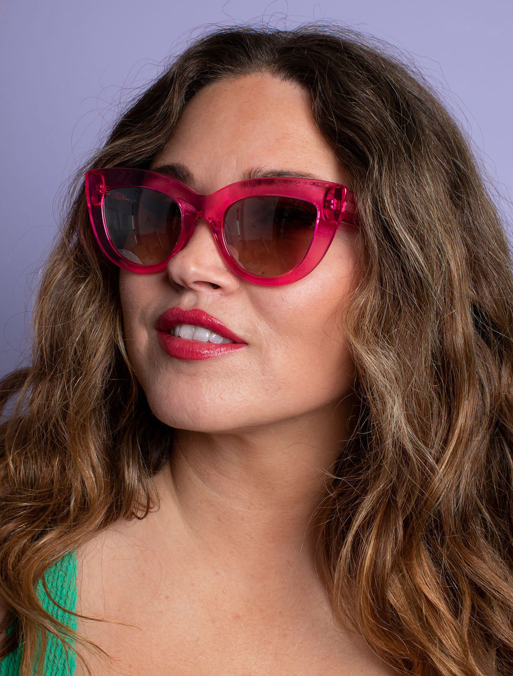 zoedepass Pixie Pink cat-eye sunglasses model portrait image