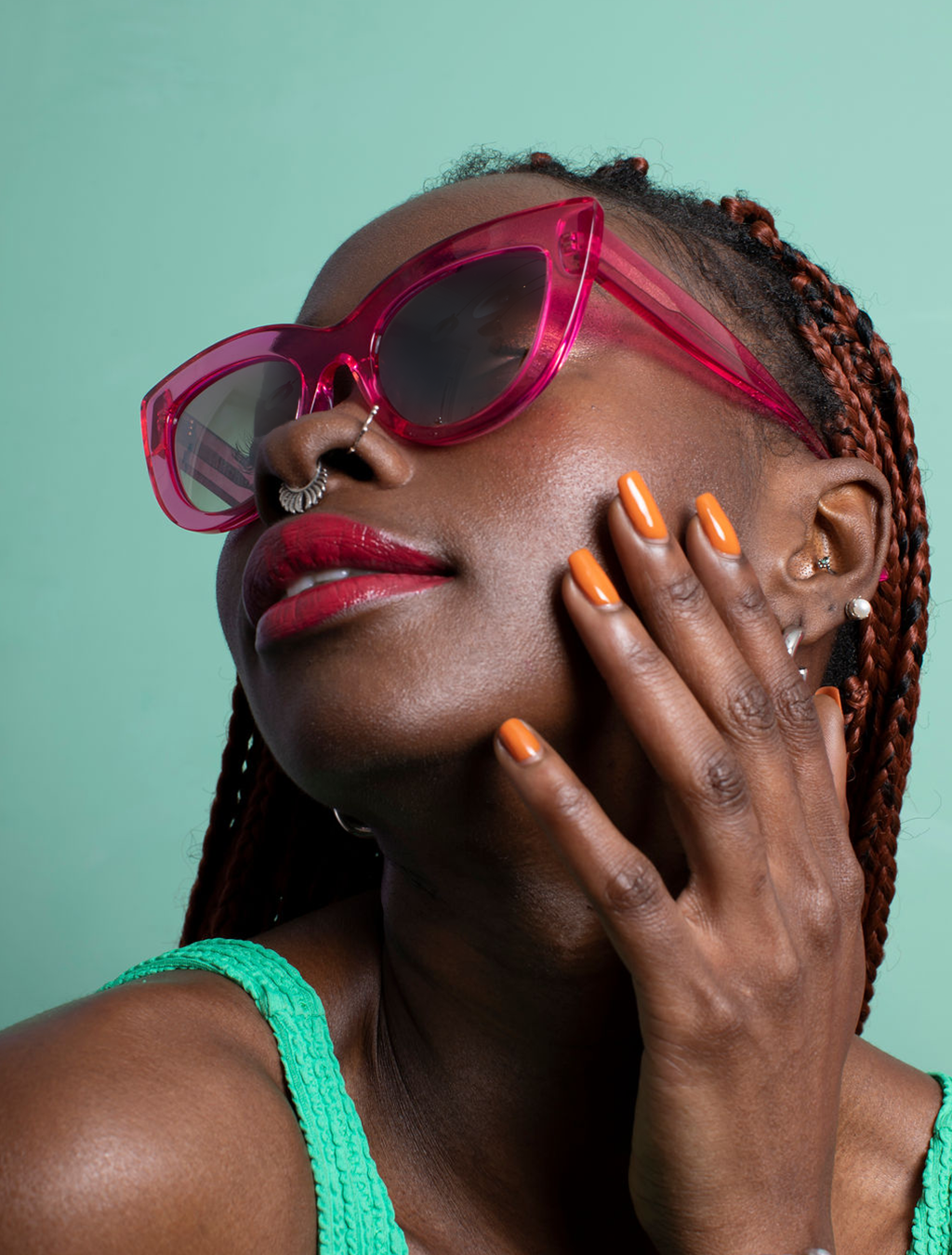 zoedepass Pixie Pink crystal sunglasses model lifestyle image