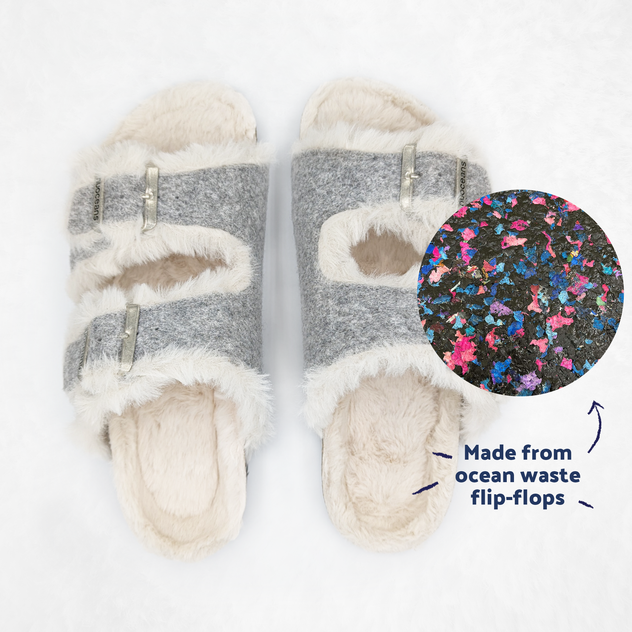 Nuoceans FLUFF grey white indoor sandal layered felt detail
