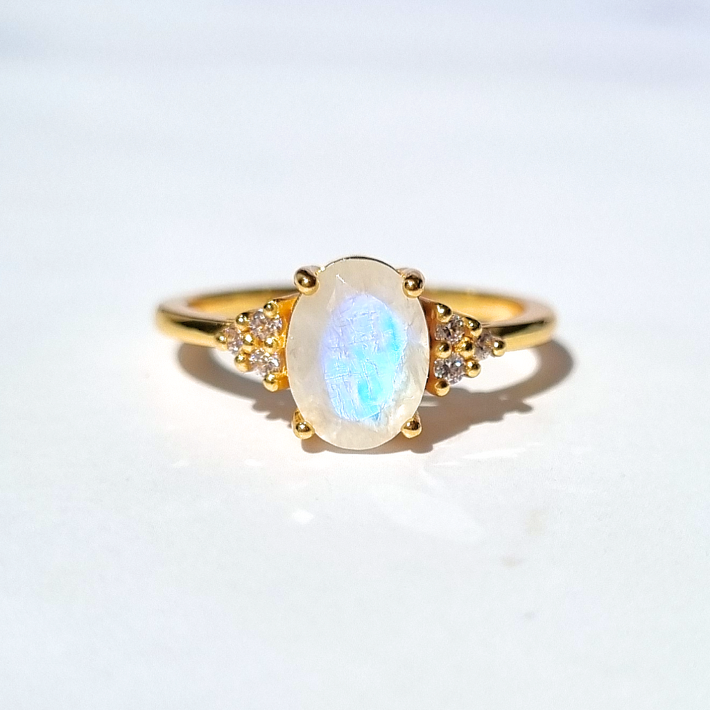 Rainbow moonstone oval cut ring in 18k gold vermeil product detail image