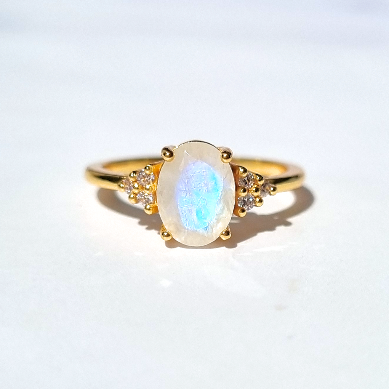 Rainbow moonstone oval cut ring in 18k gold vermeil product detail image