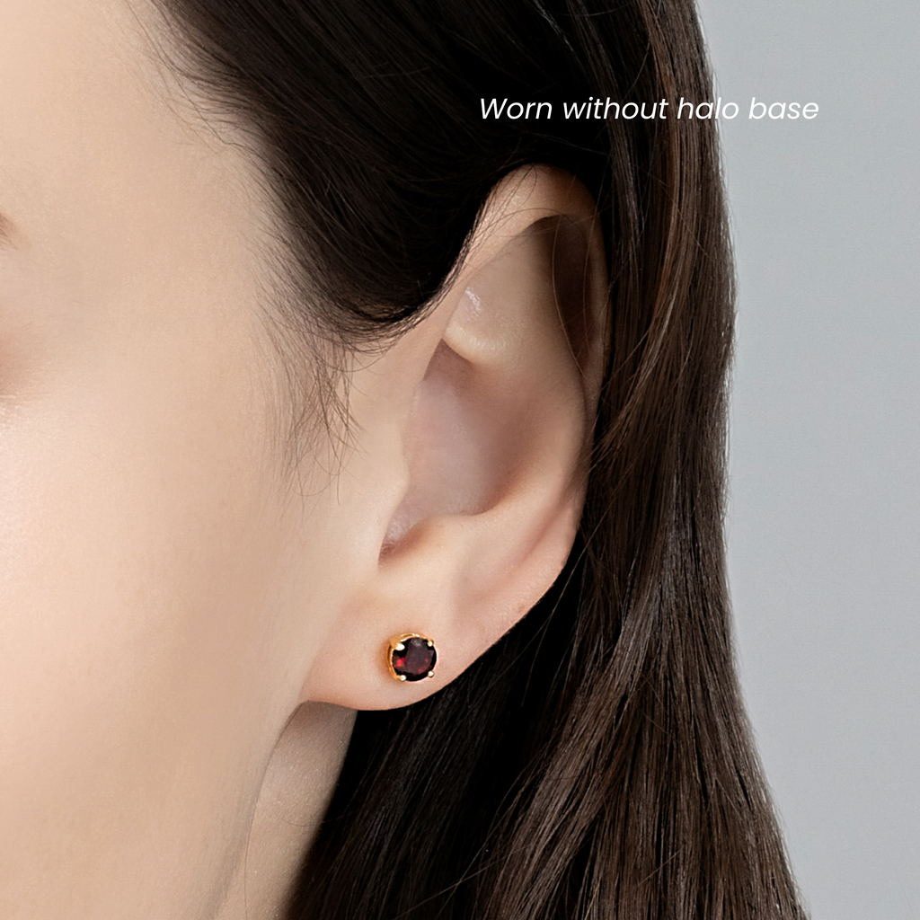 Red garnet earrings in gold vermeil shown on model