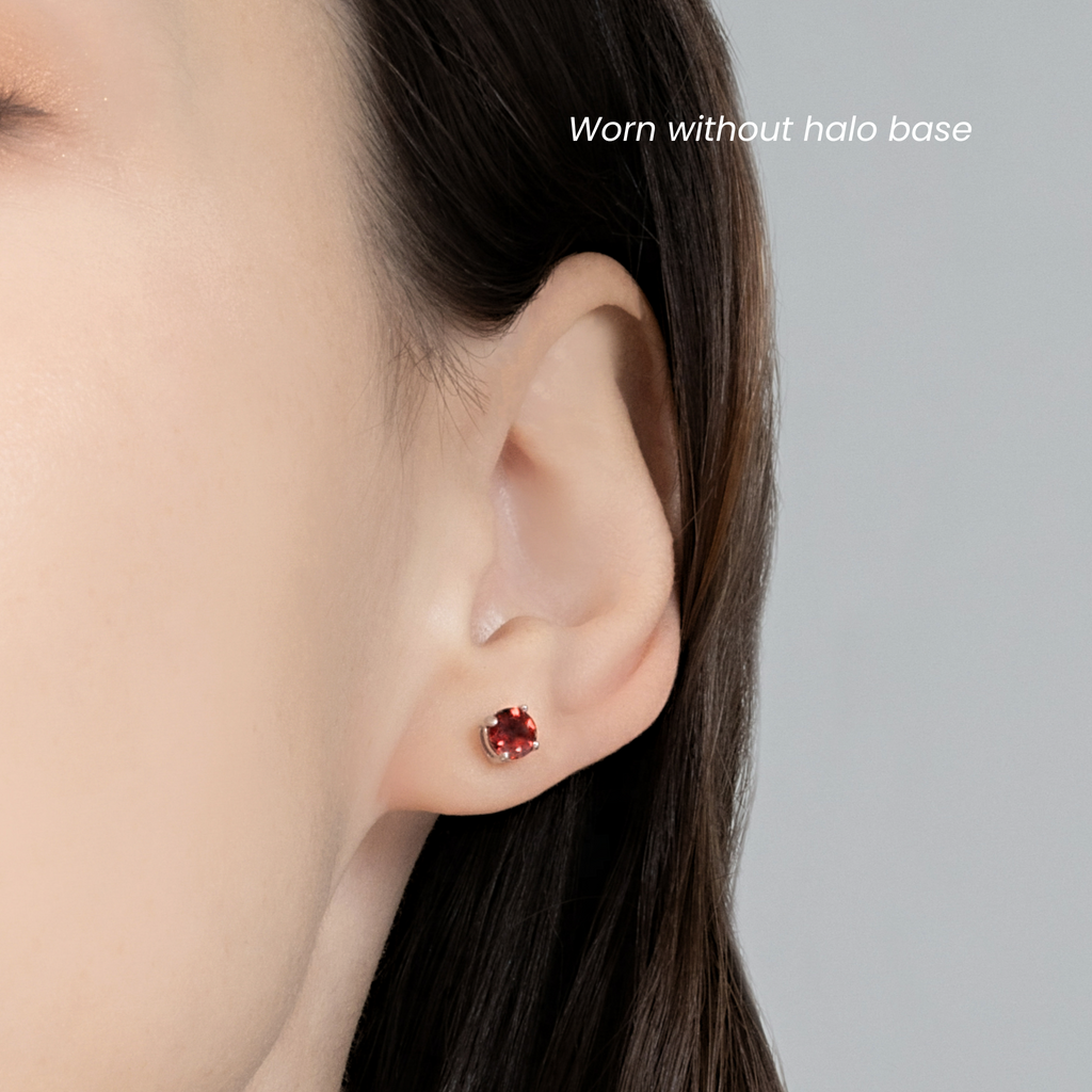 Garnet Halo Stud Earrings with Jackets in Sterling Silver