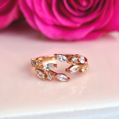Rose gold adjustable leaf ring product image
