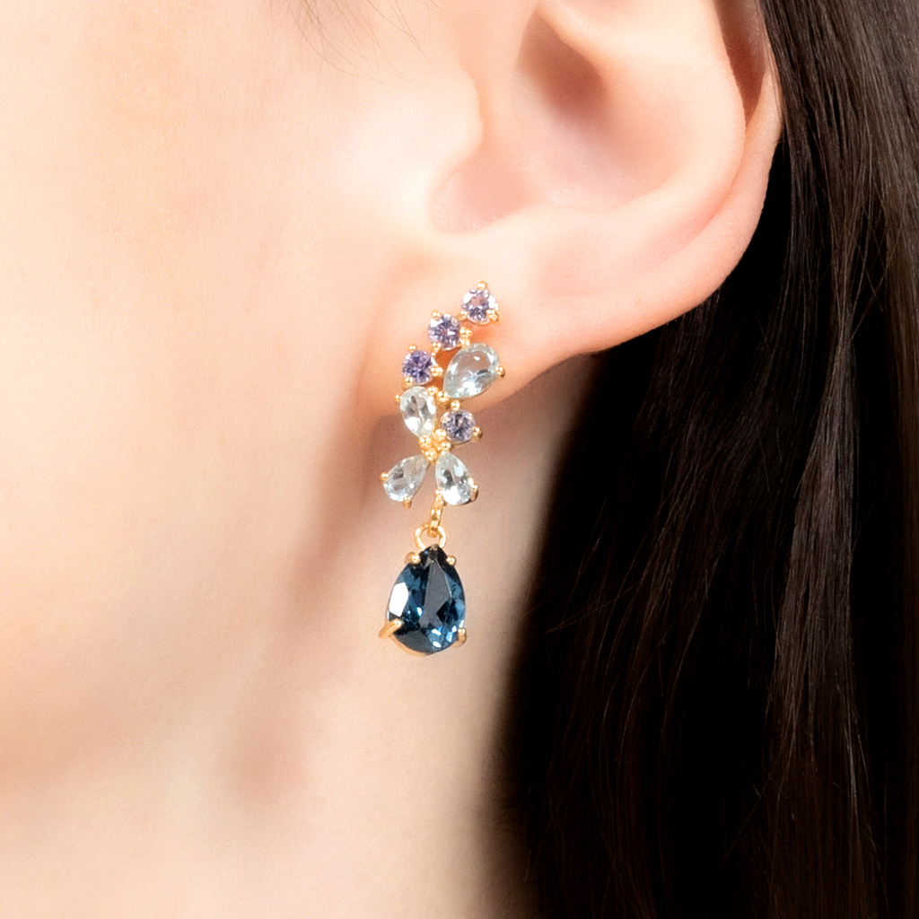 Blue gemstone drop earrings in 18k gold vermeil model image
