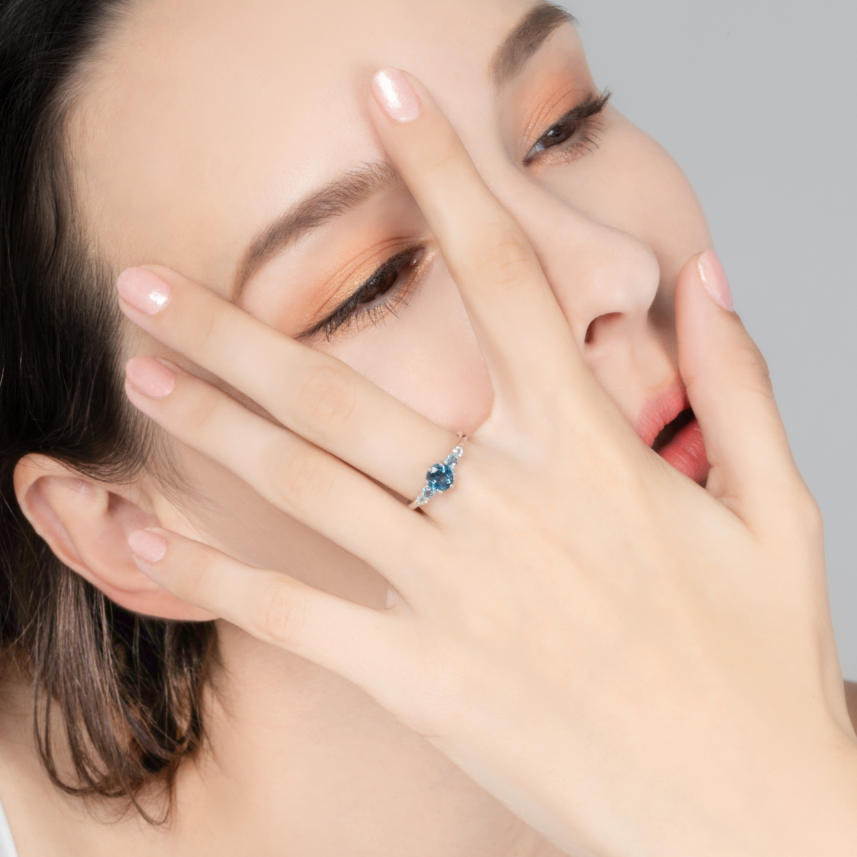 Ombre blue topaz five stone ring in sterling silver model image