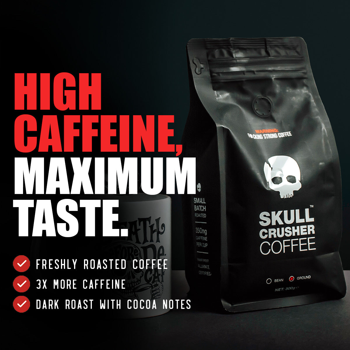 Skull Crusher high caffeine coffee information graphic