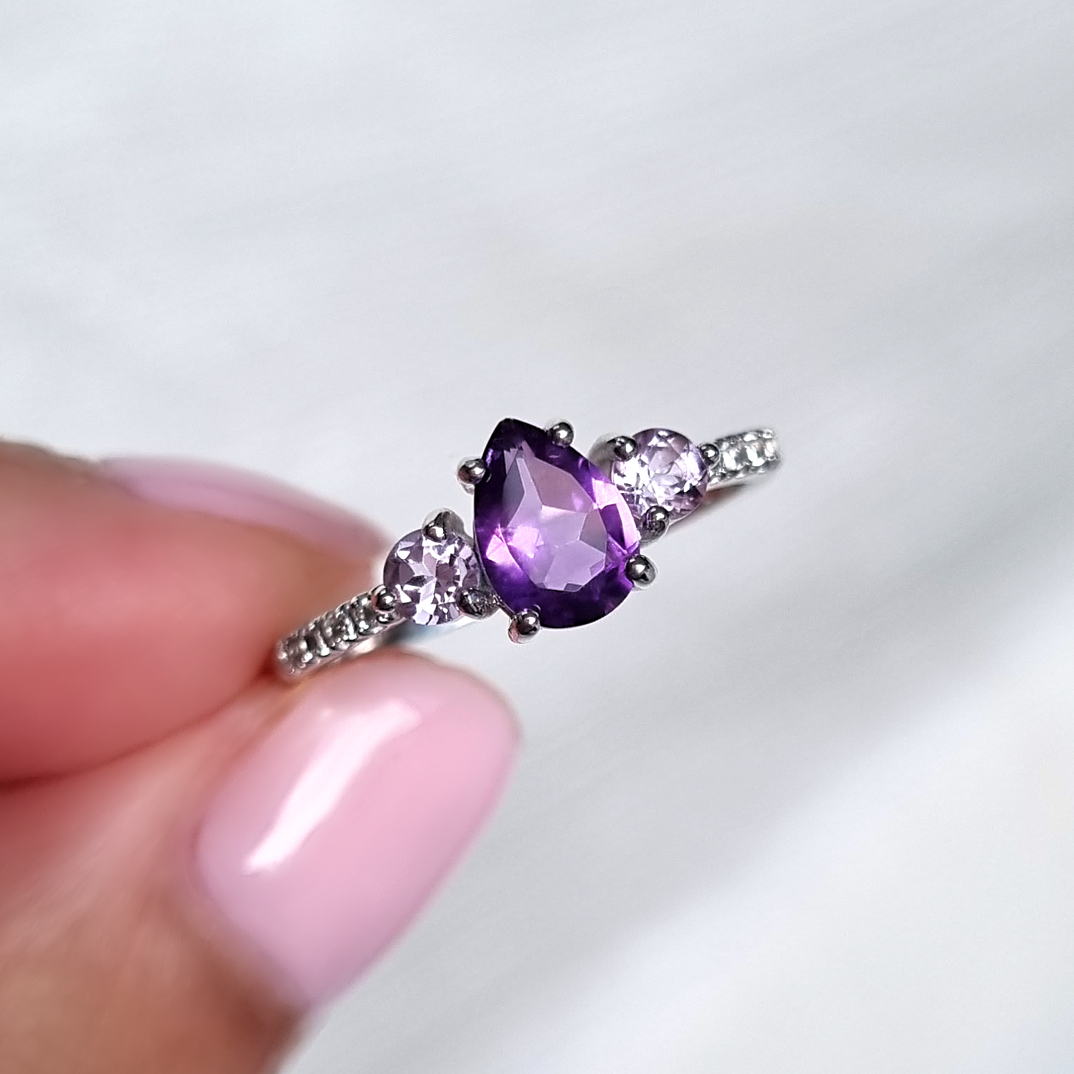 Amethyst and lavender amethyst ring in sterling silver styled image