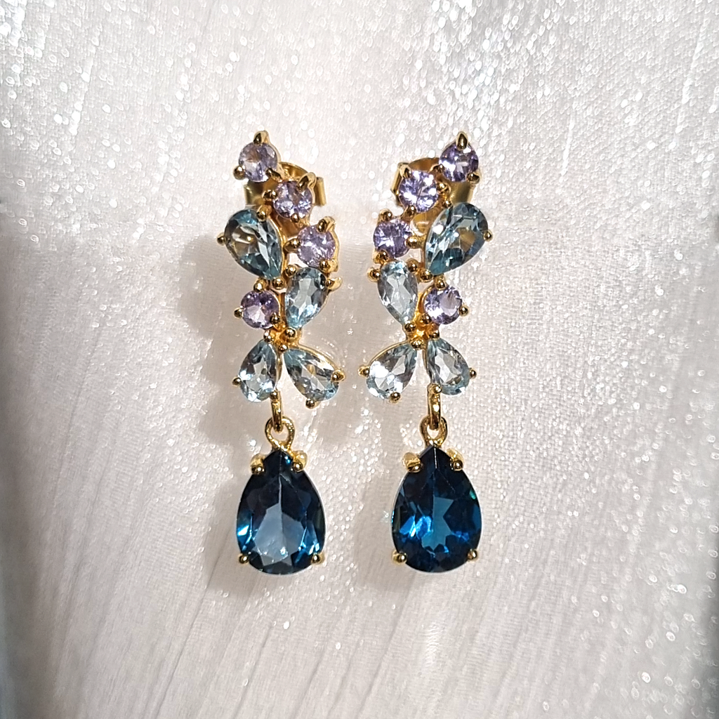 Blue gemstone drop earrings in 18k gold vermeil styled image