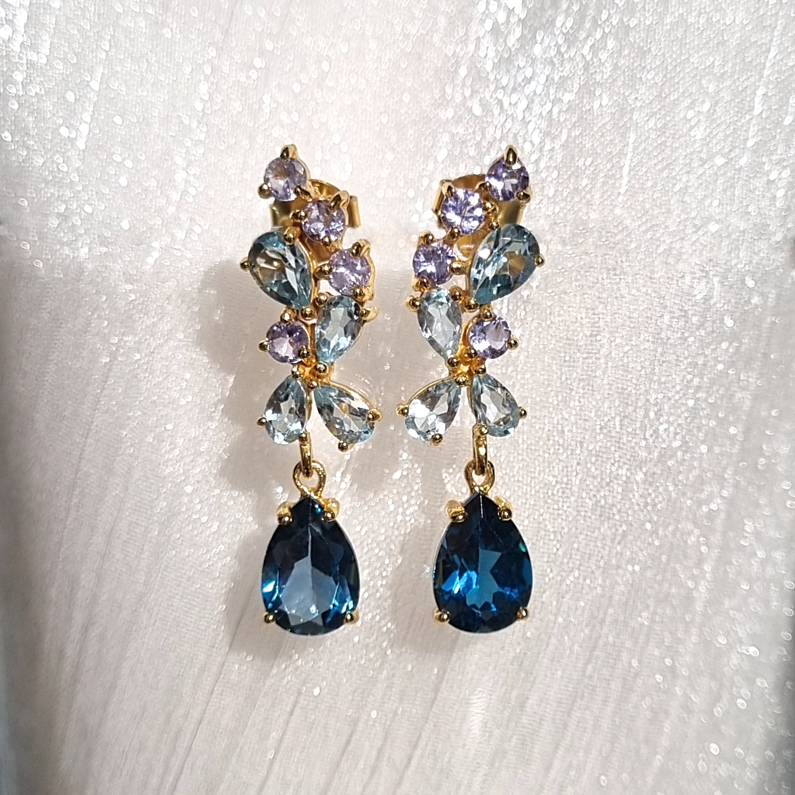 Blue gemstone drop earrings in 18k gold vermeil styled image