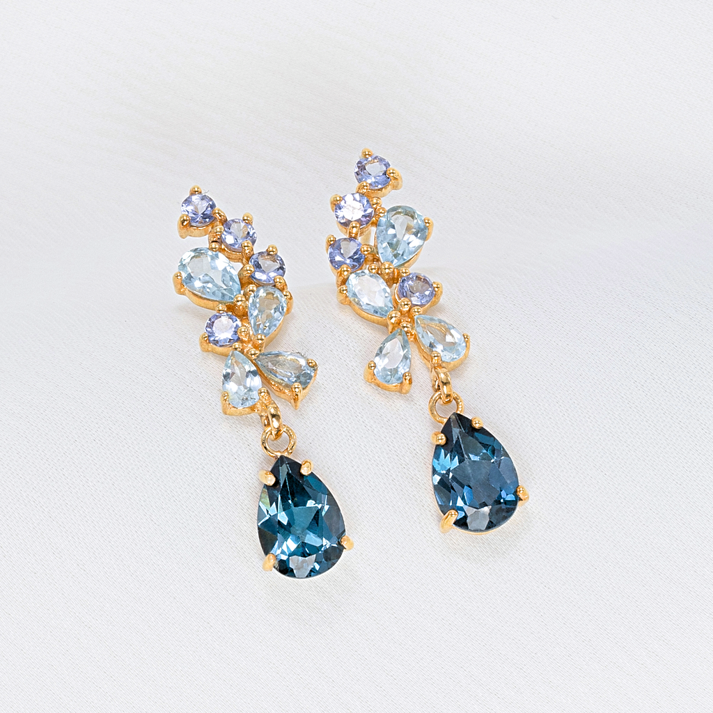 Blue gemstone drop earrings in 18k gold vermeil lifestyle image