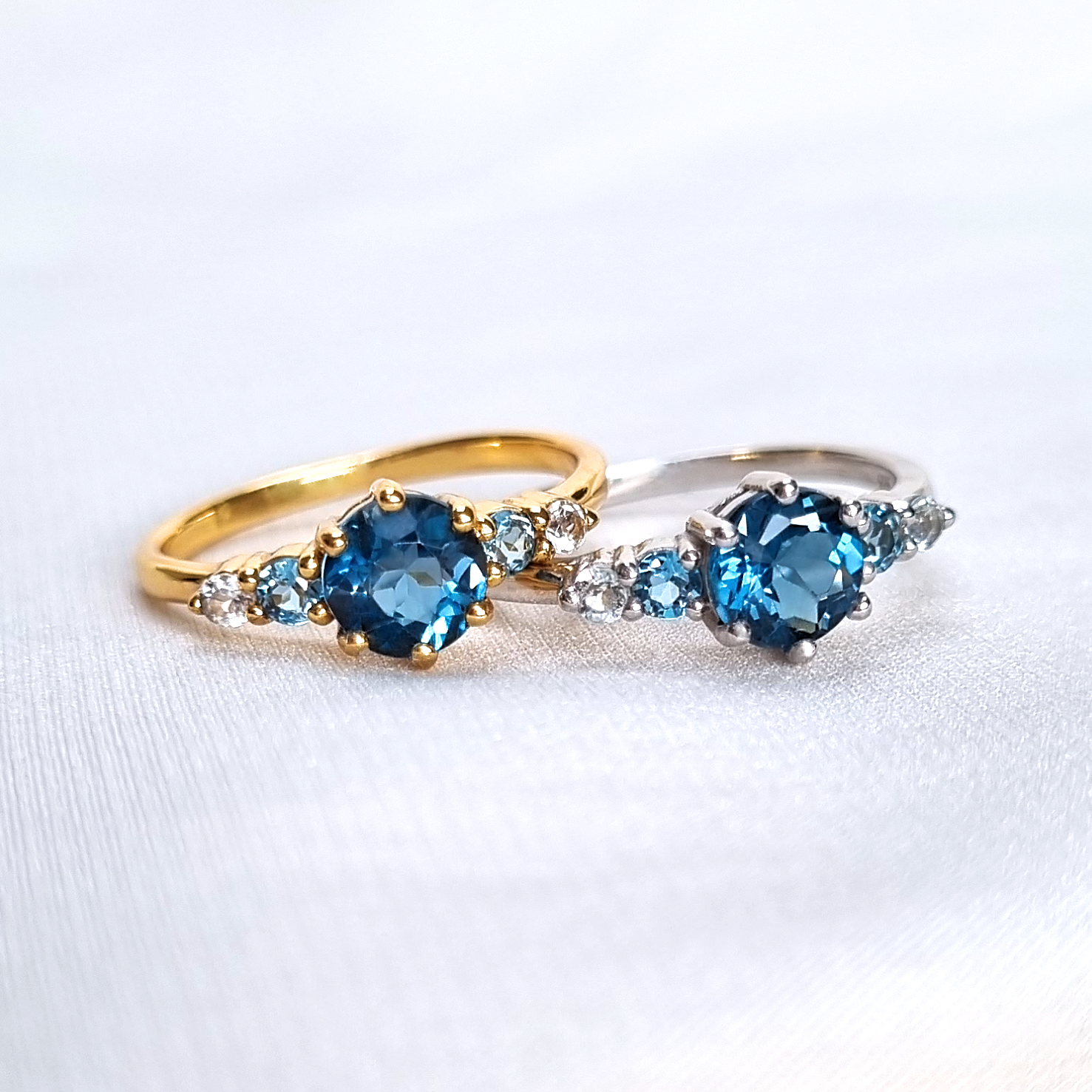 Ombre blue topaz five stone rings in sterling silver and 18k gold vermeil group image