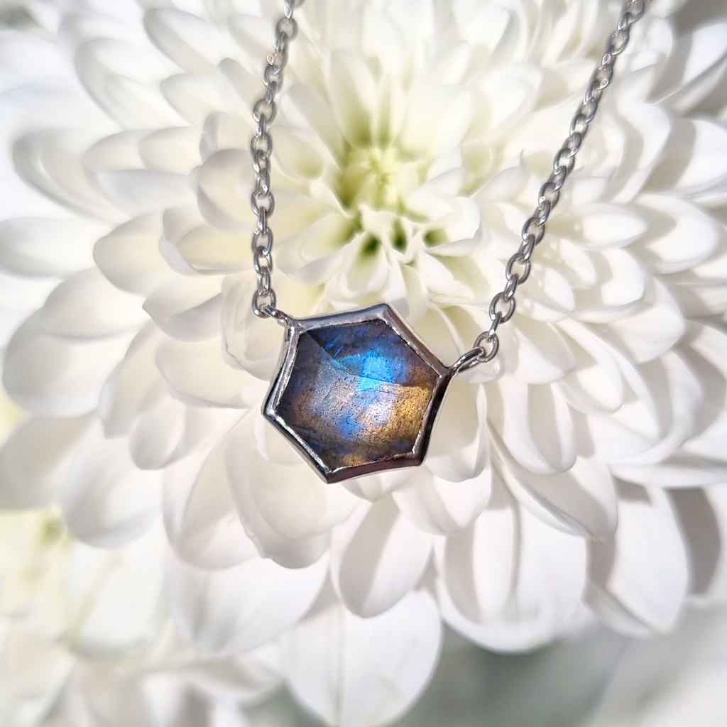 Labradorite necklace in sterling silver lifestyle image