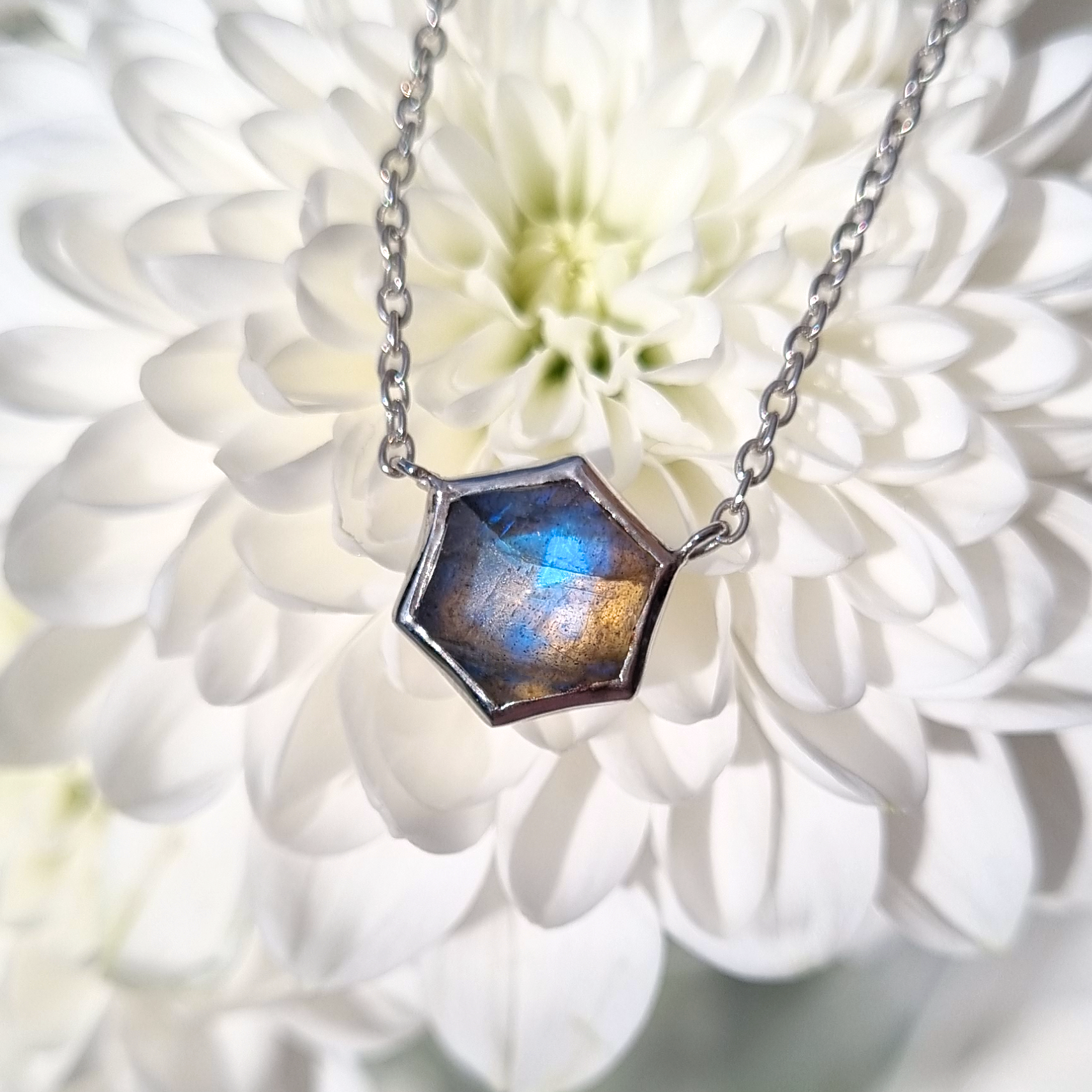 Labradorite necklace in sterling silver lifestyle image