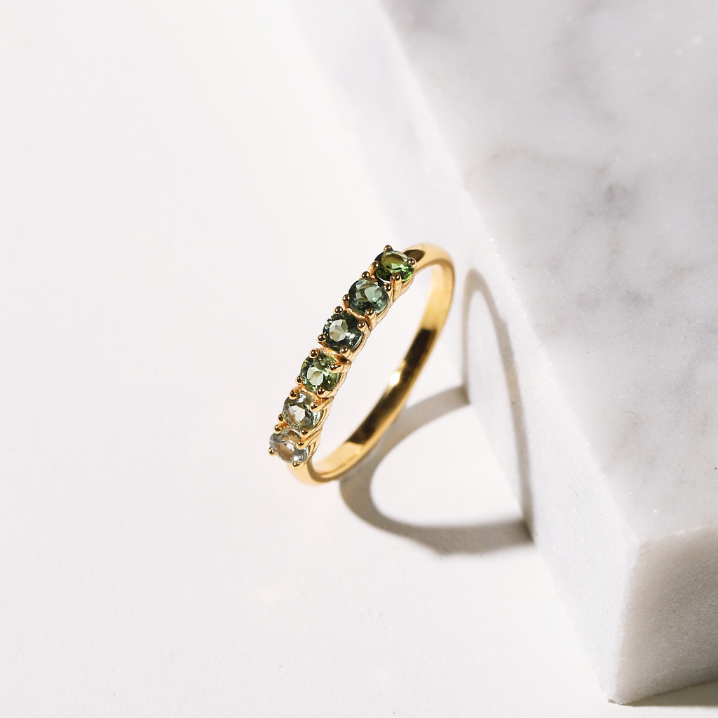 Ombre green tourmaline eternity band in 18k gold vermeil lifestyle image