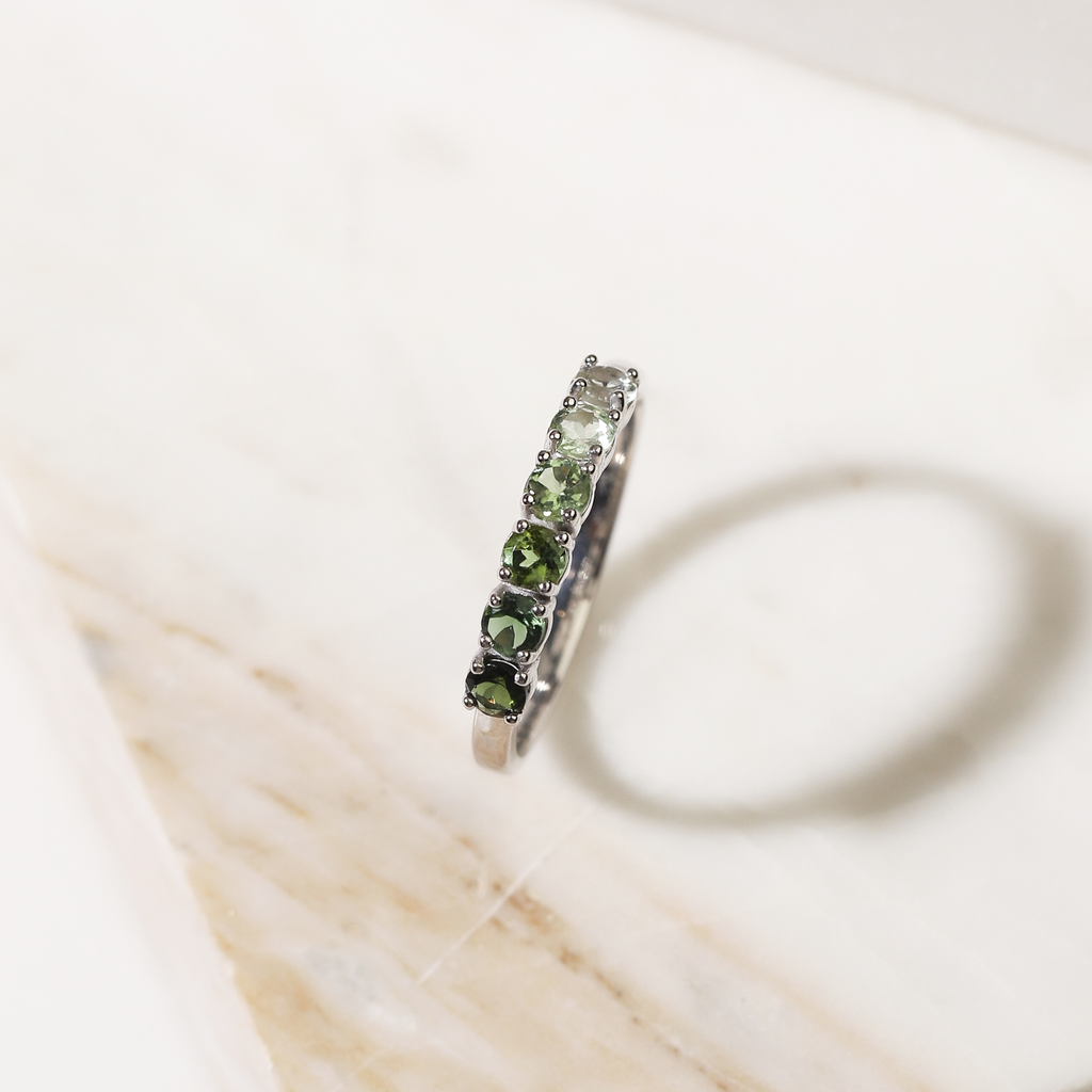 Ombre green tourmaline eternity band in sterling silver lifestyle image