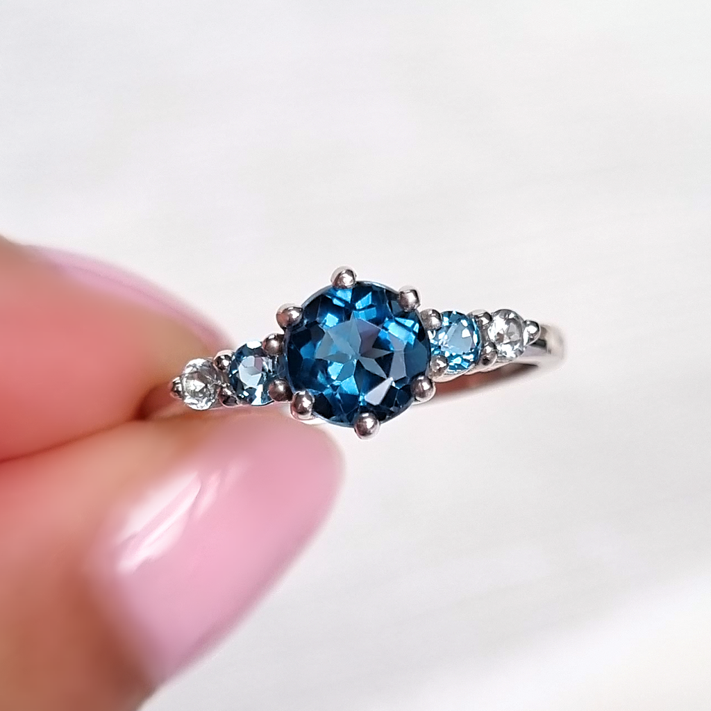 Ombre blue topaz five stone ring in sterling silver lifestyle image
