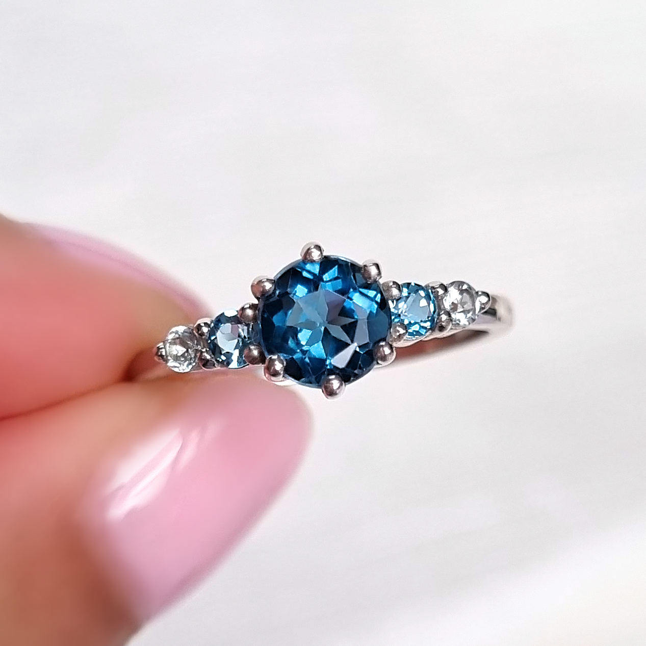Ombre blue topaz five stone ring in sterling silver lifestyle image