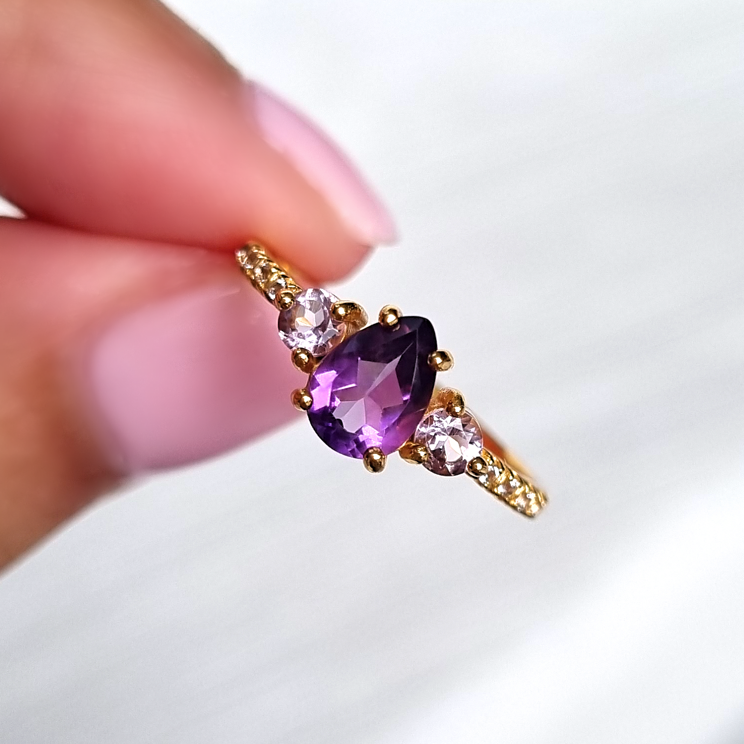 Amethyst and lavender amethyst ring in 18k gold vermeil styled image