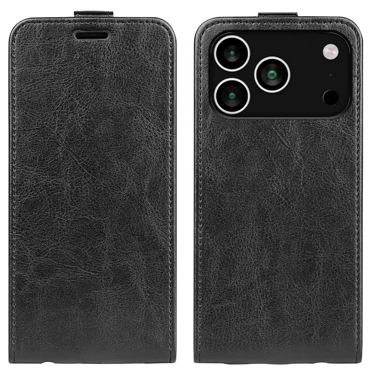 Mira Sales R64 texture vertical flip wallet iPhone 17 Pro case in black