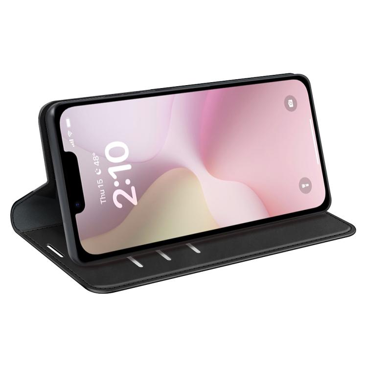 Retro magnetic leather iPhone case with button and port access detail
