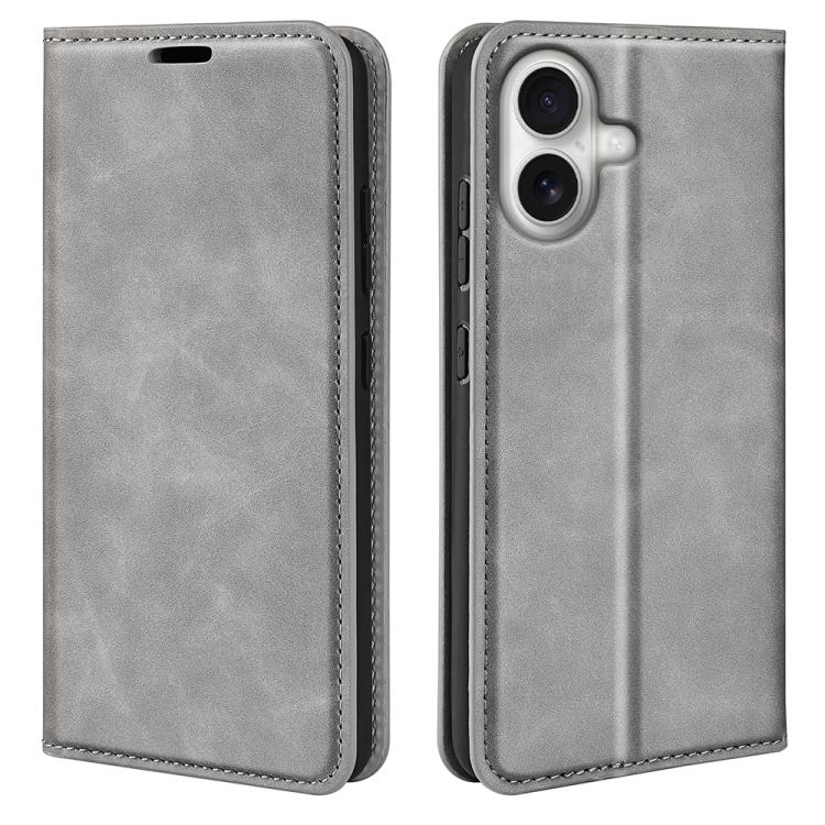 Retro magnetic leather iPhone case in grey for iPhone 17