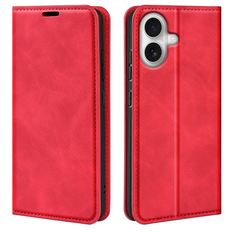 Retro magnetic leather iPhone case in red for iPhone 17