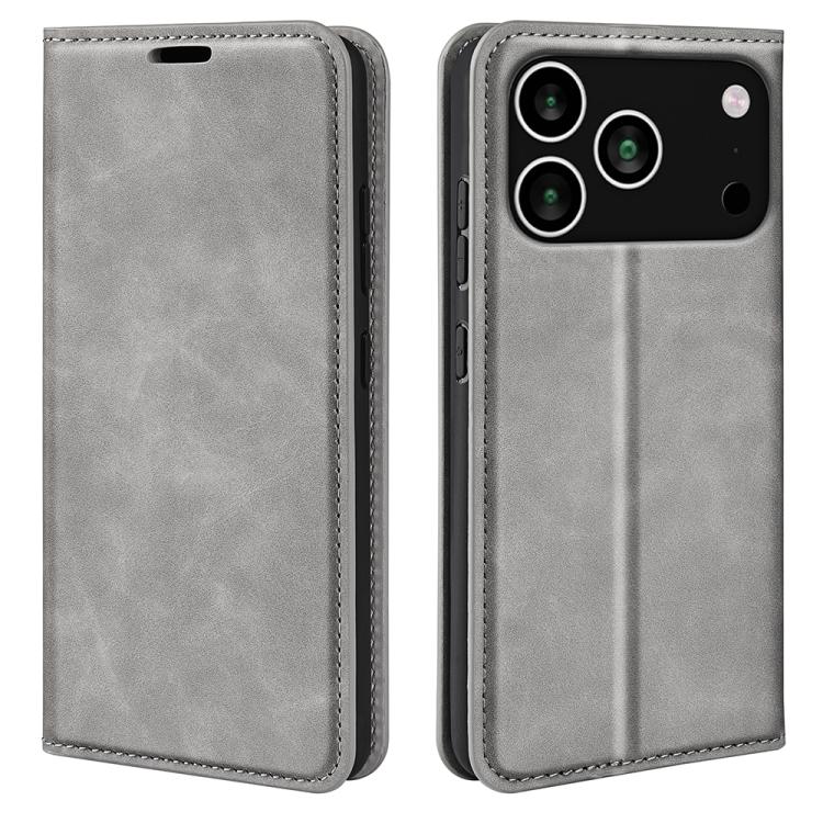 Retro magnetic leather iPhone case in grey for iPhone 17 Pro