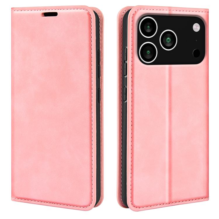 Retro magnetic leather iPhone case in pink for iPhone 17 Pro Max