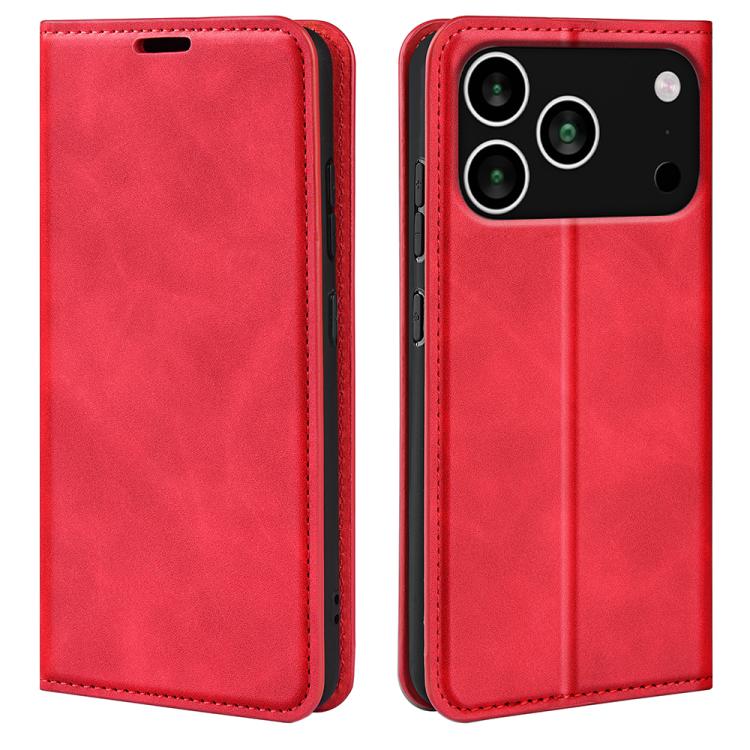 Retro magnetic leather iPhone case in red for iPhone 17 Pro Max