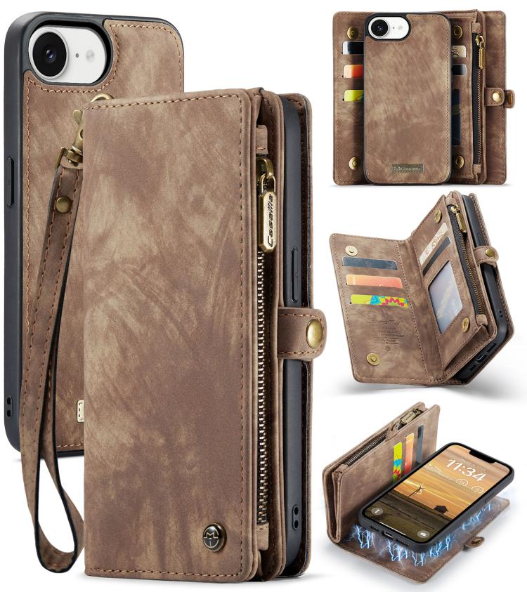 Brown CaseMe 008 detachable iPhone 17e and 16e wallet stand case