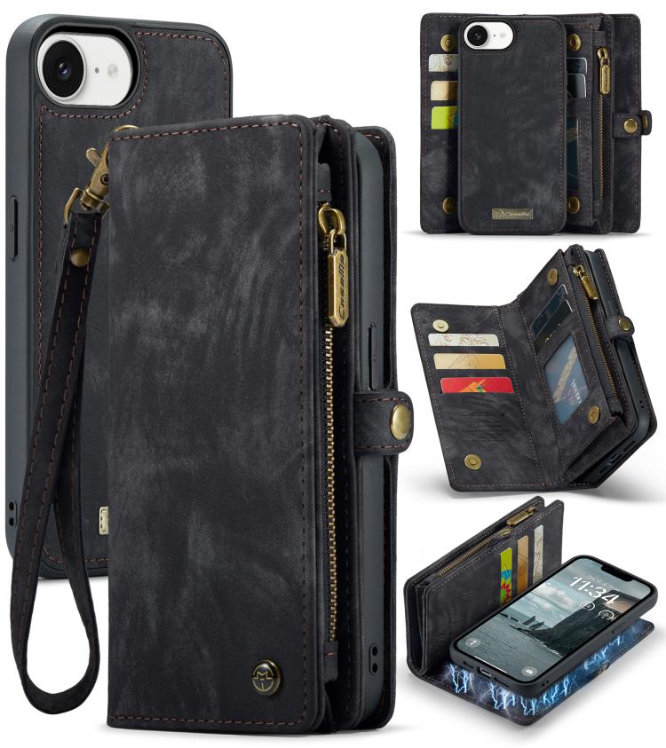 Black CaseMe 008 detachable iPhone 17e and 16e wallet stand case