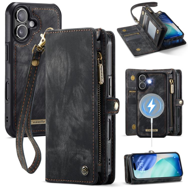Black CaseMe 008 detachable iPhone 17 wallet stand case