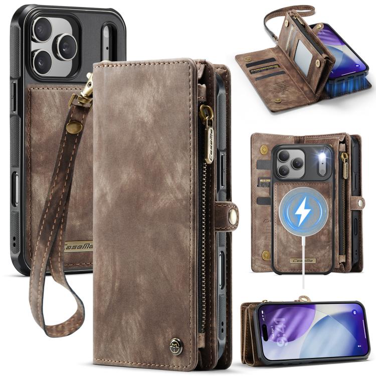 Brown CaseMe 008 detachable iPhone 17 Pro Max wallet stand case