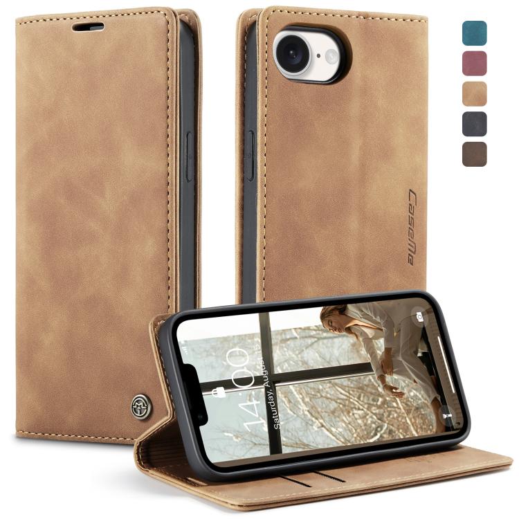 Brown CaseMe 013 horizontal flip iPhone 17e and 16e wallet stand case