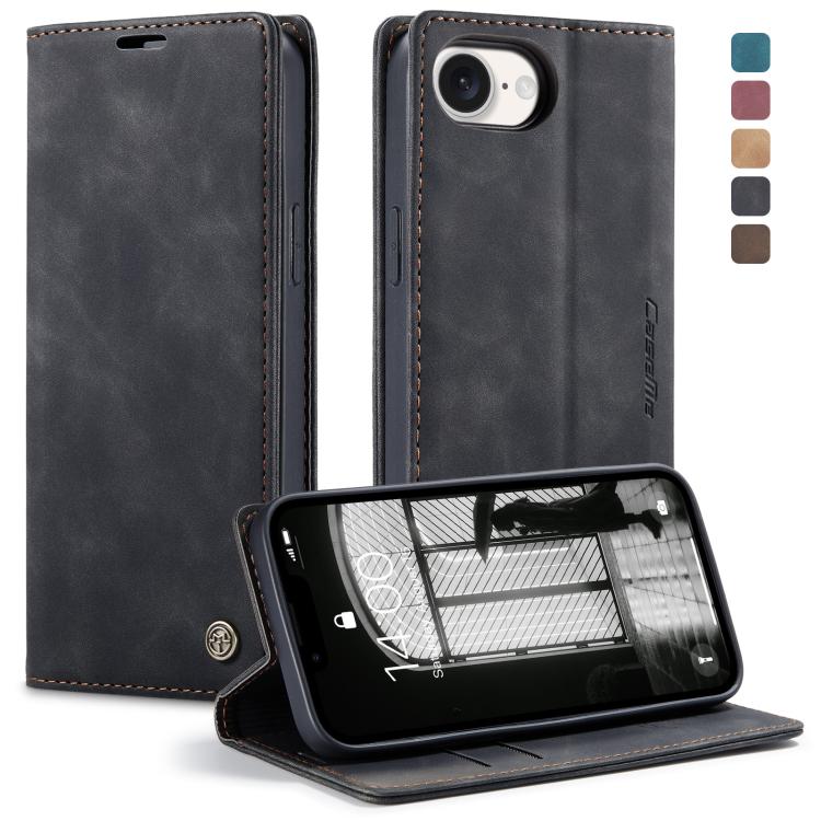 Black CaseMe 013 horizontal flip iPhone 17e and 16e wallet stand case