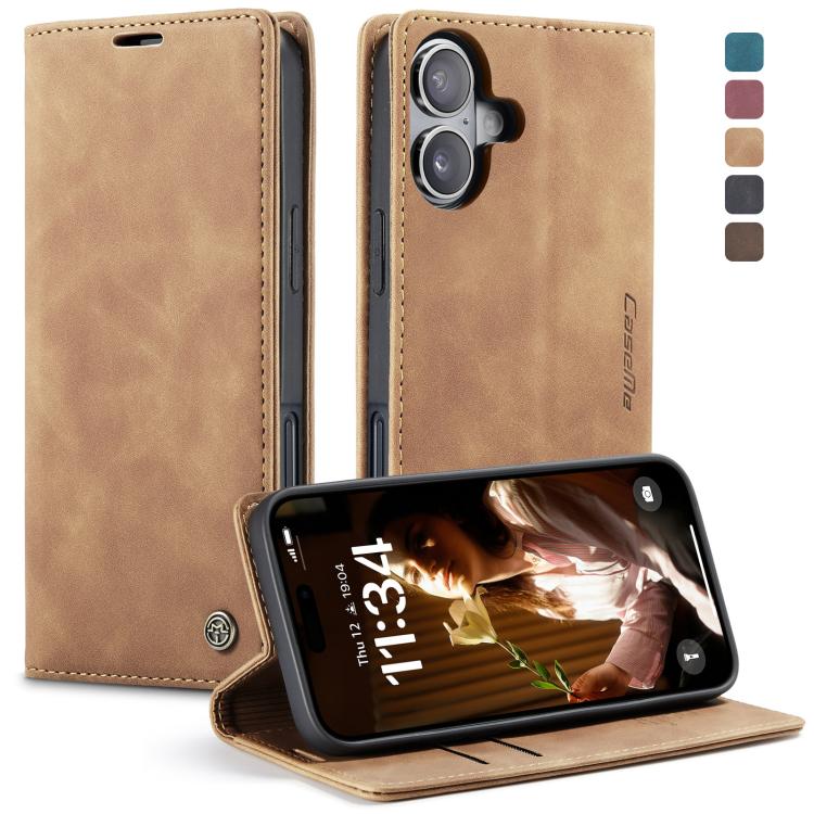 Brown CaseMe 013 horizontal flip iPhone 17 wallet stand case