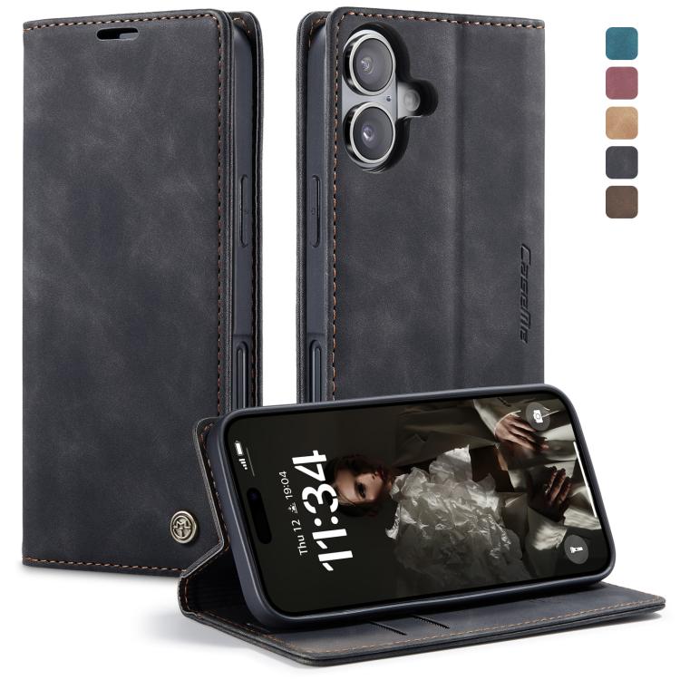 Black CaseMe 013 horizontal flip iPhone 17 wallet stand case