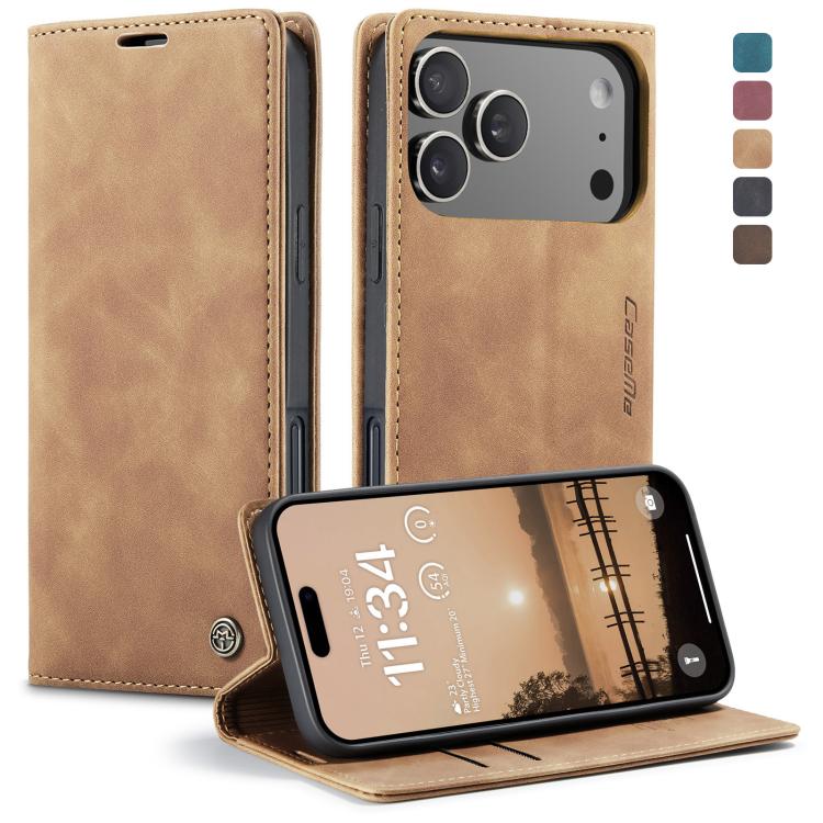 Brown CaseMe 013 horizontal flip iPhone 17 Pro wallet stand case