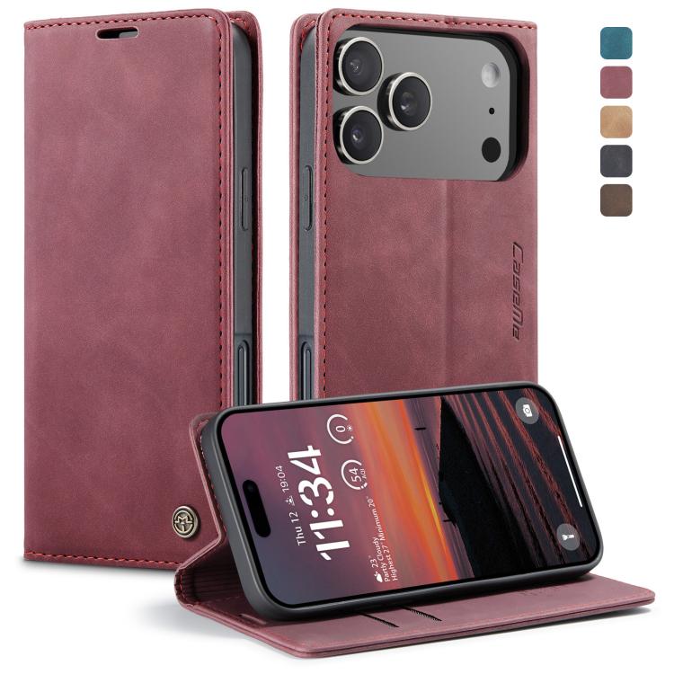 Red CaseMe 013 horizontal flip iPhone 17 Pro wallet stand case