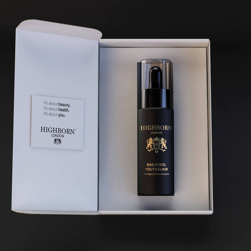 Highborn Bakuchiol Youth Elixir jar inside boxed packaging