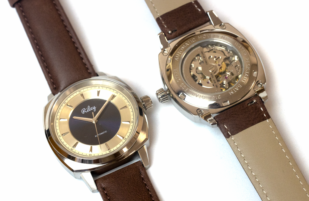 Riley Heritage Automatic watch exhibition caseback detail