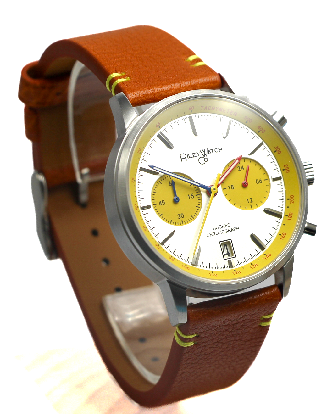 Riley Howard Hughes HH02 chronograph watch dial detail