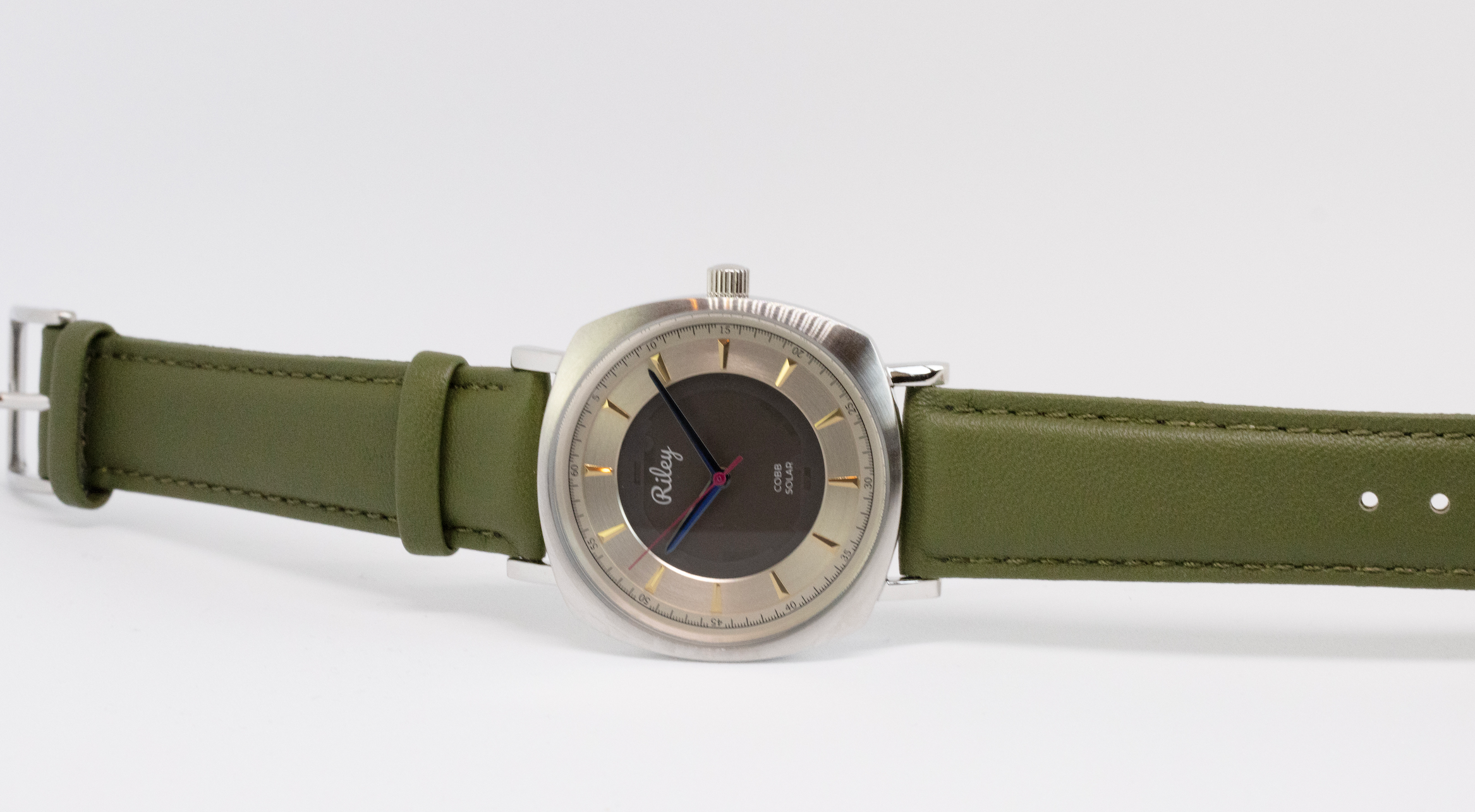 Riley Jerrie Cobb JC01 solar watch dial close-up