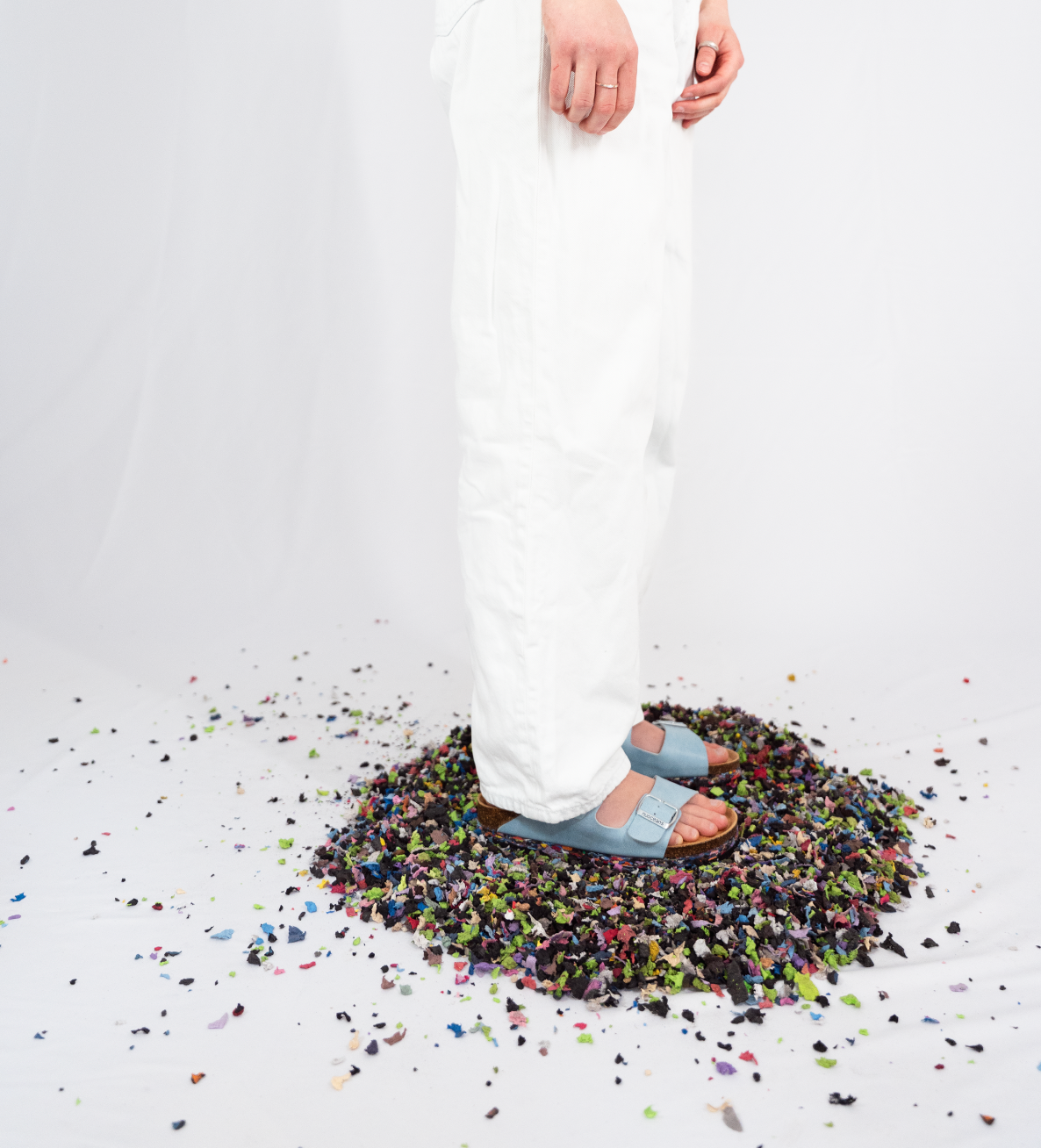 Nuoceans SKYE light blue recycled vegan leather sandal lifestyle image