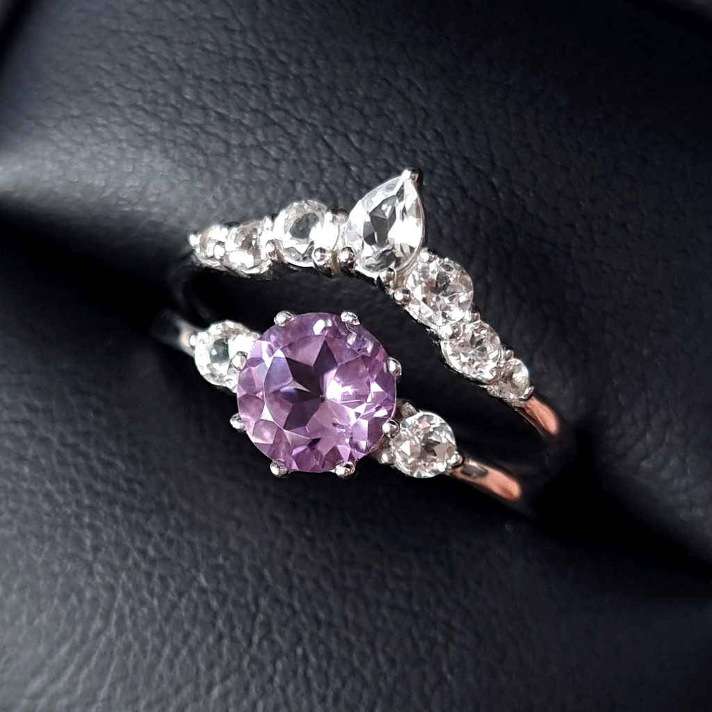 Selene lavender amethyst ring set in ring box